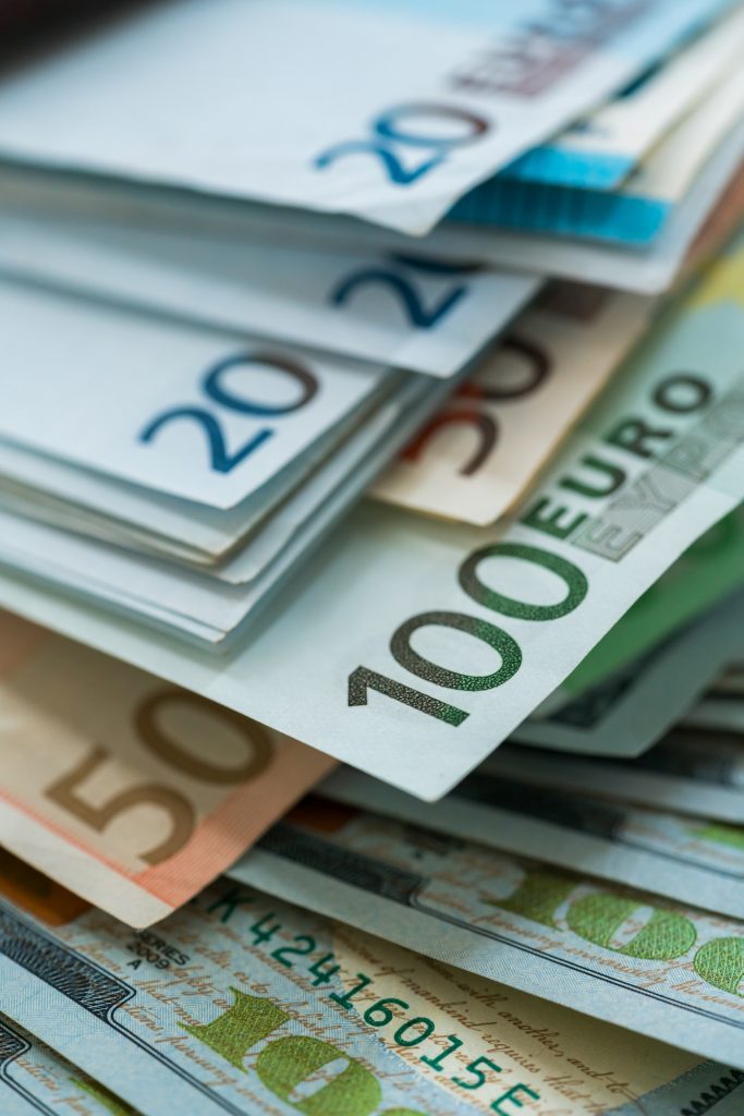 Euro and USA dollar money banknotes background